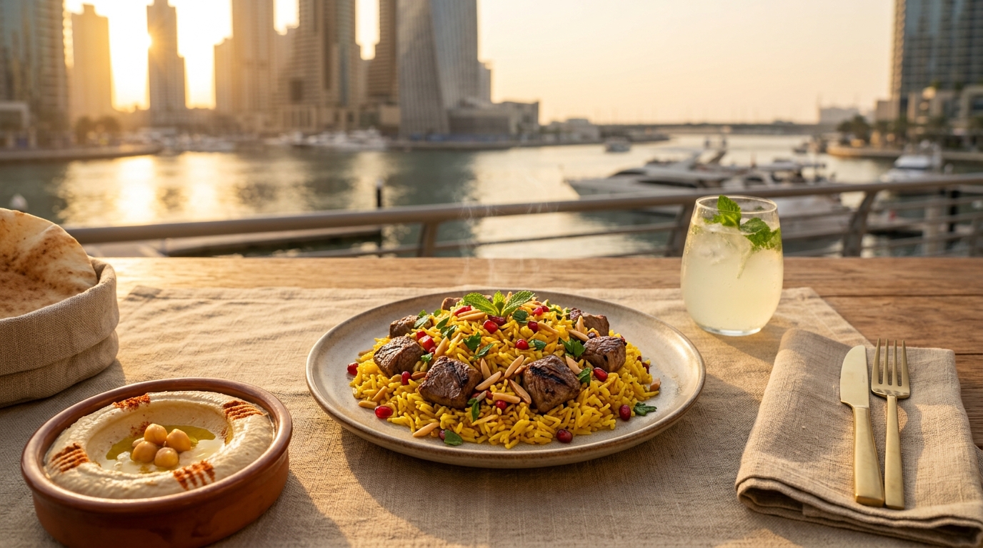 A warmly lit restaurant dining room laid for service