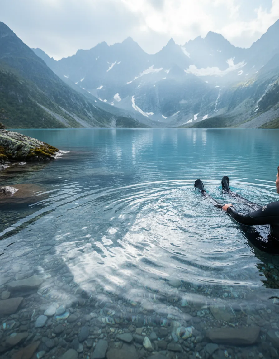 Swimming in the glacial lake